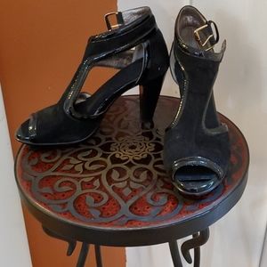 LAST CHANCE Black Suede & Patent Leather High Heel Sandals
